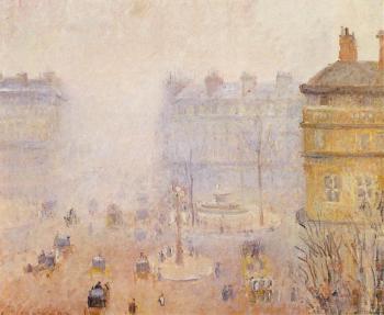 卡米耶 畢沙羅 Place du Theatre Francais, Foggy Weather